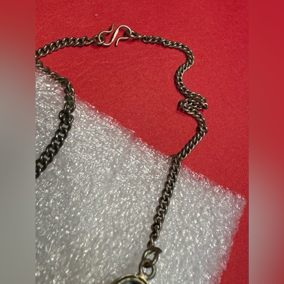 Agate necklace set w/red, blue, yellow & sterling silver-16” + matching earrings - Picture 3 of 6